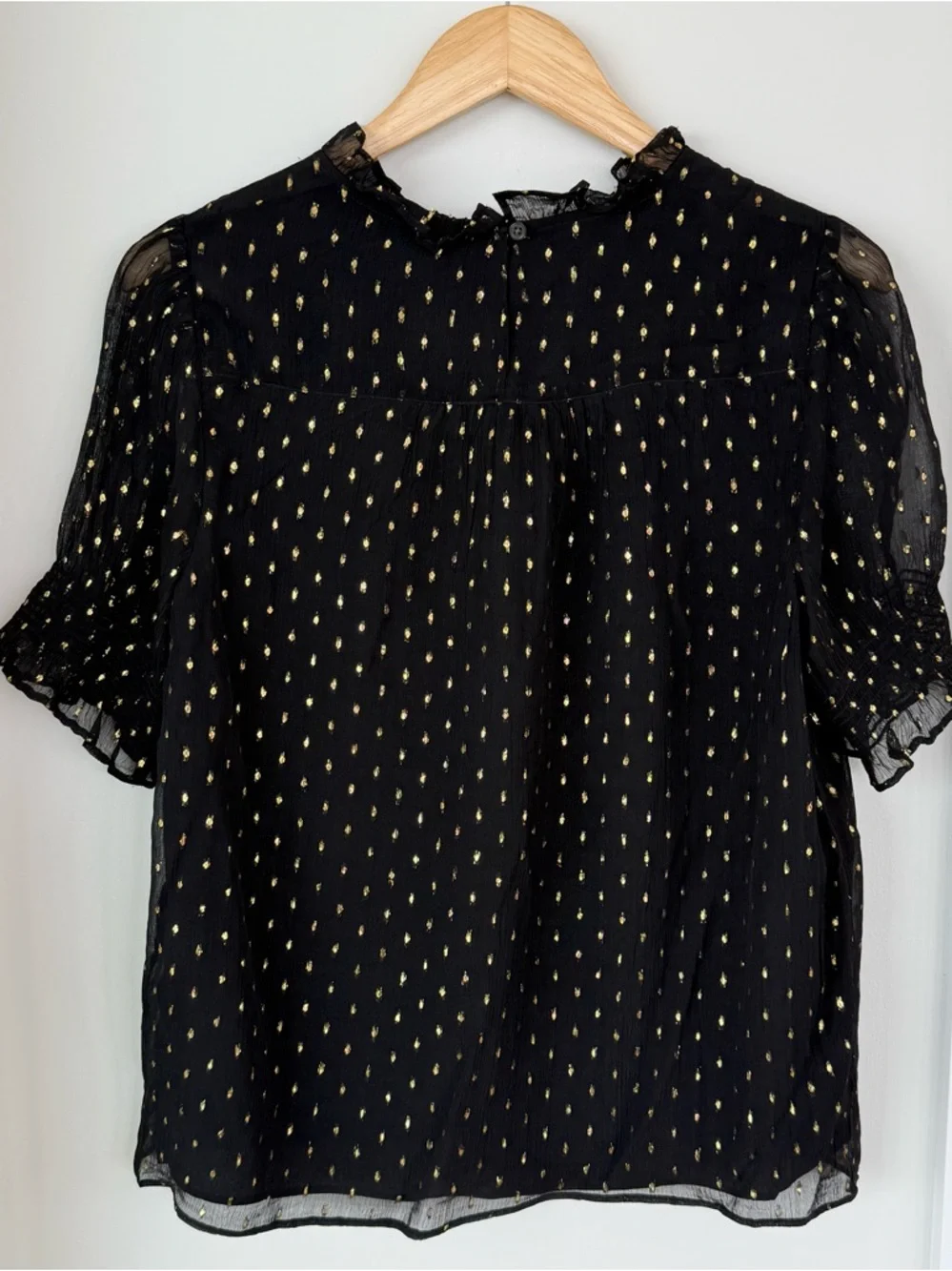 J. Crew Black Gold Dot Sheer Sleeve Blouse Size Medium - Picture 5 of 10
